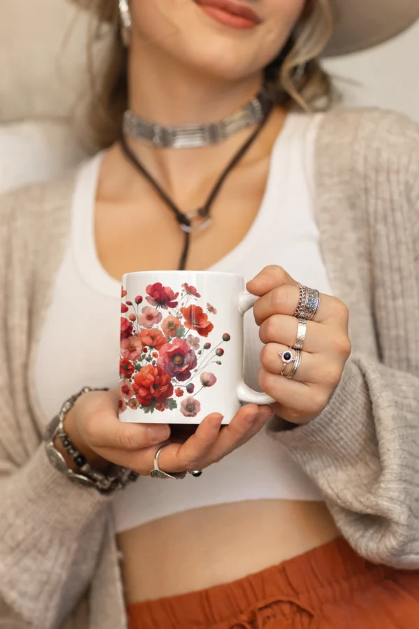mockup of a woman in a boho outfit holding an 11 oz coffee mug m36859 1 scaled