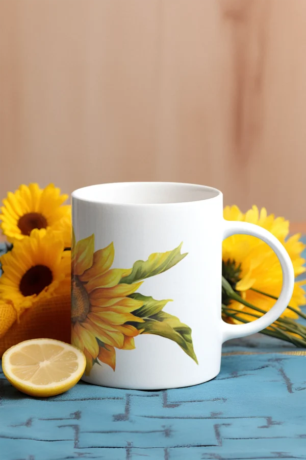 mockup of an ai generated coffee mug featuring sunflowers in the background m36600 scaled