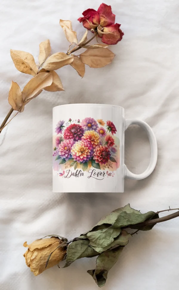 mockup of a coffee mug placed between two dried roses 33917