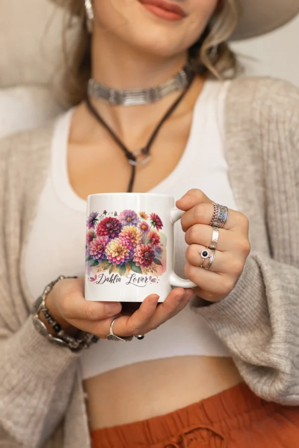 mockup of a woman in a boho outfit holding an 11 oz coffee mug m36859 scaled